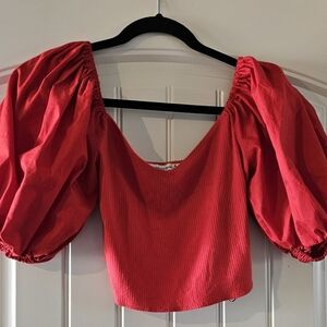 Abercrombie & Fitch Red Puff Sleeve Crop Top, Size M